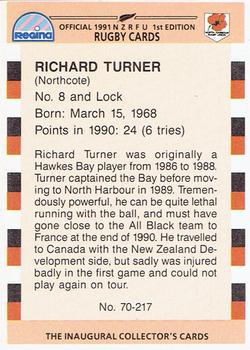 1991 Regina NZRFU 1st Edition #70 Richard Turner Back